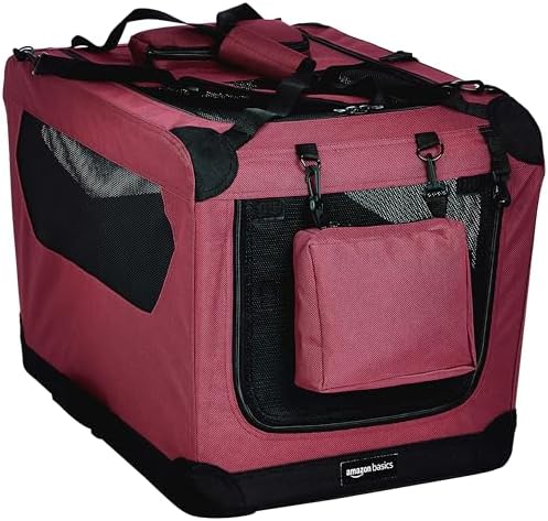 Amazon Basics Folding Portable Soft Pet Dog Crate Carrier Kennel, 26 x 18 x 18 inches, Red by AmazonBasics