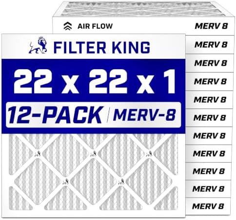 Filter King 22x22x1 Air Filter MERV 8, AC Furnace Filters (12-Pack) by FilterKing