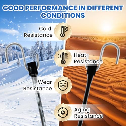 ROBLOCK 31" (20 Packs) Bungee Cords with Hooks Rubber Tarp Straps with 150% Max Stretch, 100% EPDM Bungee Cords with Metal Crimped S Hooks, Ideal for Securing Tarps, Cargo, Canvases, Weatherproof - Image 3