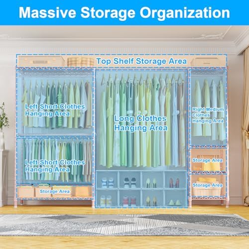 Ulif E10 Clothes Rack（With Stretchable Hanger Rod）Freestanding Clothing Racks for Hanging Clothes，Adjustable Closet Organizer System，Portable Garment Rack 73-97"W x 15" D x 72" H，Max Load 800LBS，Pink - Image 3
