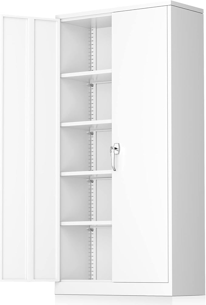Greenvelly White Metal Storage Cabinets 72” Garage Steel Storage Cabinet by Greenvelly