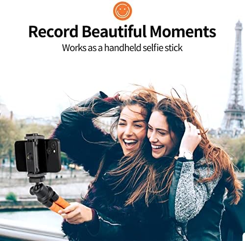 Aureday Phone Tripod, Flexible Tripod for iPhone and Android, Portable with Wireless Remote and Clip for Video Recording/Vlogging/Selfie (Orange) - Image 6