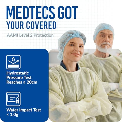 Medtecs Disposable Isolation Gowns - AAMI Level 2 SMMS 25 GSM - 10/100 PC - Thumb-Up, Fluid Resistant Durable Comfortable PPE - CoverU Series, Unisex Adult | Yellow, 100 PC - Image 6