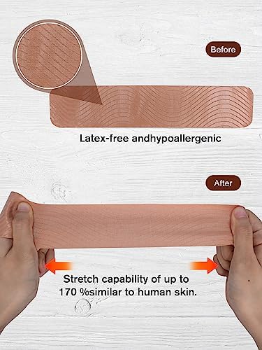 Kinesiology Tape Precut, Lychee Elastic Cotton Athletic Tape for Joint Support and Muscle Pain Relief Waterproof Breathable (Beige,4 Rolls) - Image 3