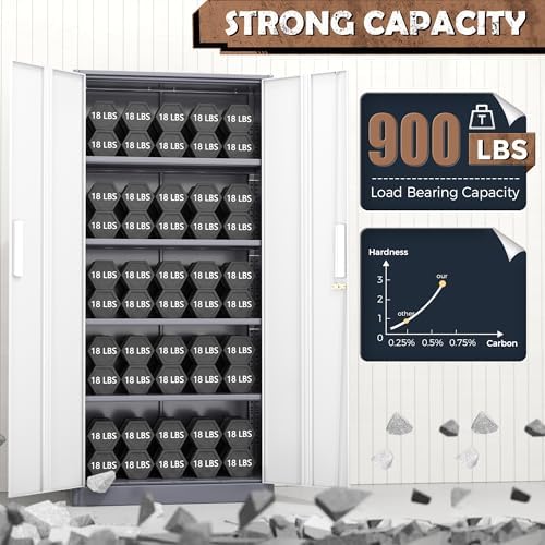 INTERGREAT Metal Storage Cabinet, 72” H Storage Cabinet with Doors and Adjustable Shelves for Office, Home, Garage, Pantry (Assembly Required, Grey White) - Image 6