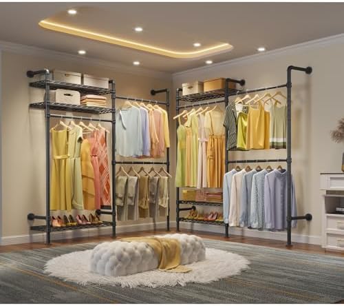 Timate F2 Industrial Pipe Clothes Rack Wall Mounted Clothing Rack for Hanging Clothes, Expandable Garment Racks Heavy Duty Wardrobe Closet Organizer and Storage, Black Adjustable Industrial Closet Kit - Image 5