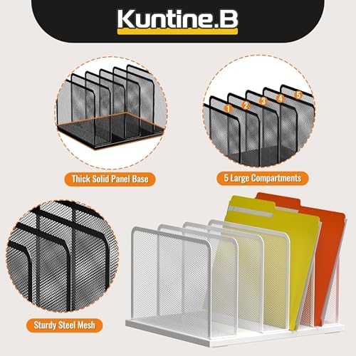 Kuntine.B 5-Section Upright Desk File Organizer White 1 Pack - Image 4