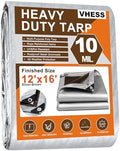 Tarps Heavy Duty Waterproof 12’ X 16’, 10 Mil Multipurpose Poly Tarp Cover, tarp Waterproof UV Resistant Tear&Fade Resistant, Outdoor Tarpaulin for Roof, Camping, Patio, Pool, Boat, Car by VHESS