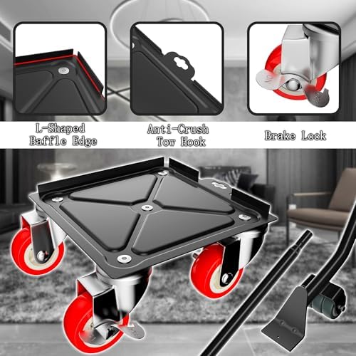 3,400 lb Capacity Furniture Dolly Set, 7.8-Inch Platforms, Red - Image 4