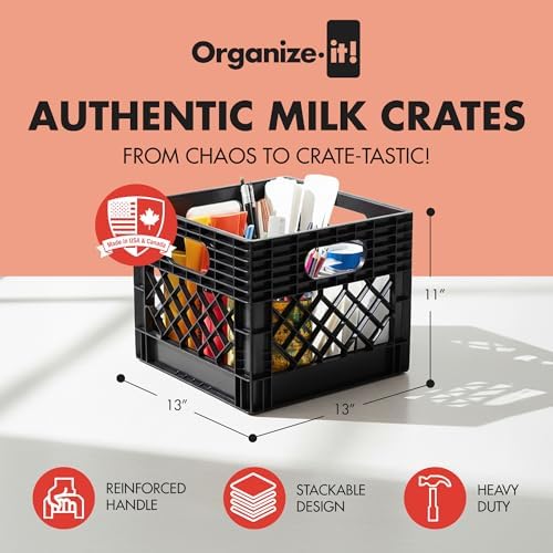 ORGANIZE-IT! 4 Pack Storage Milk Crate, Heavy-Duty Versatile Box, Black - Image 2