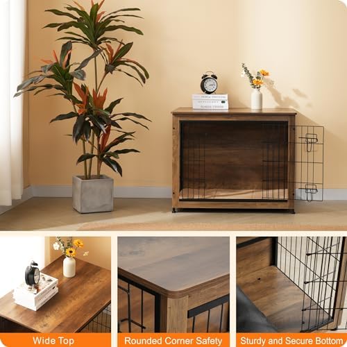 DWANTON 32.5" Dog Crate Furniture with Cushion, Wooden Kennel Table Indoor - Image 6