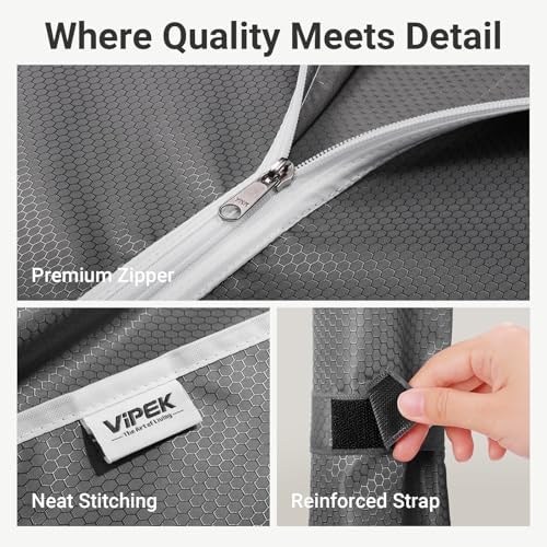 VIPEK V4C Heavy Duty Adjustable Clothing Rack, White Metal Closet Rack with Grey Cover, 57.9" L x 17.3" W x 76.4" H, 3 Hanging Rods & Side Hooks, Portable Closet - Image 4