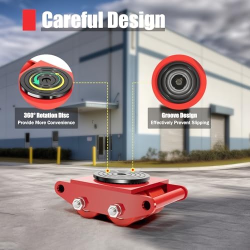 4PCS Machinery Mover, 6T Machine Skates 13200lbs Machinery Moving Skate w/ 360° Rotation Cap and 4 Rollers for Warehouse Garage - Image 5