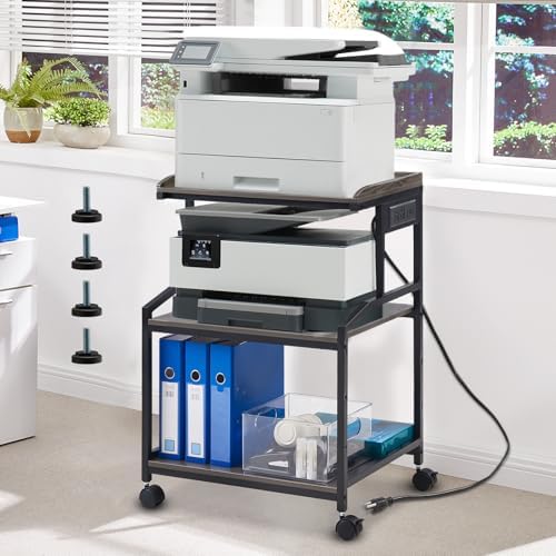 Lauren&Harold 34'' Printer Stand with Power Outlets & USB Ports Grey/Black by LaurenHarold