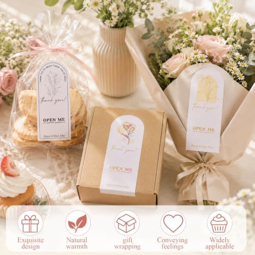 300Pcs Thank You Labels | 3 Style Flower Decorative Labels | Thank You Stickers Rectangle Kraft Paper 5.9x2.4In for Owners Resellers Sealing Gift Tag Large Small Business Packaging Gift Box Decor - Image 2