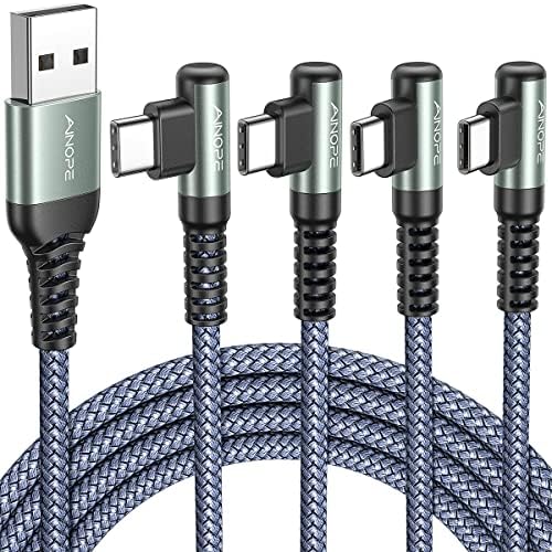 AINOPE USB C Cable 4-Pack [10/6.6/3.3/3.3FT] 3.2A 90 Degree USB C Cable Packs, Nylon Braided Angled USB C Cable Fit for Galaxy S10 S9 S8 Plus S21, Note 10 9 8, LG, Galaxy S21 Charger Fast Charging by AINOPE10yearsforphoneaccessories