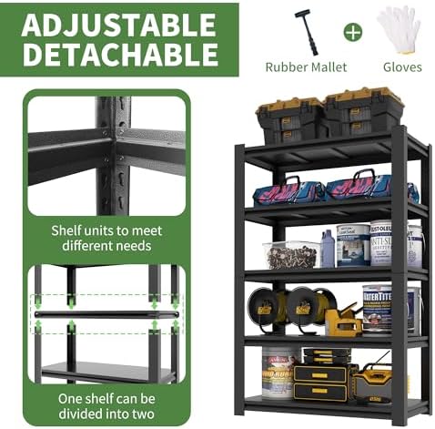 Garage Shelving,72" H Garage Shelves Heavy Duty, 3000Lbs 5 Tier Adjustable Garage Storage Shelves Suitable for Warehouse, Basement, Workshop,Require Assembly, 24" D*48" W *72" H(Black) - Image 6
