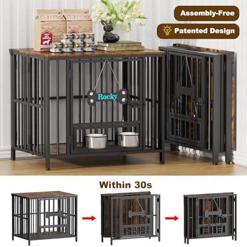 Easycom 27" Foldable Dog Crate Furniture, No Assembly, Rustic Brown - Image 2