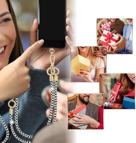 Phone Lanyard Crystal Phone Strap Crossbody, Black White - Image 4