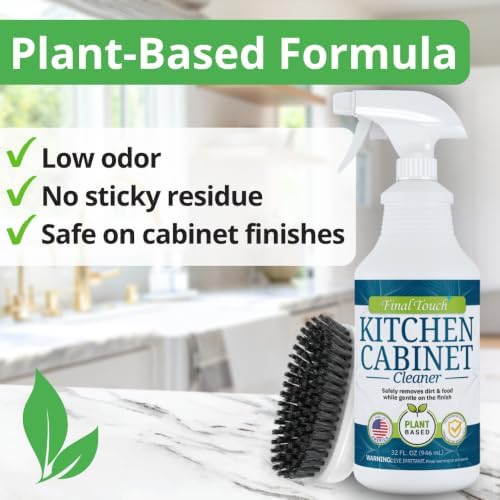 Kitchen Cabinet Cleaner and Degreaser - Plant Based Grease Remover for Wood, Painted and White Cabinets - Cleans, Restores, Protects Finishes, Streak Free, 32oz with Scrub Brush by Final Touch - Image 4