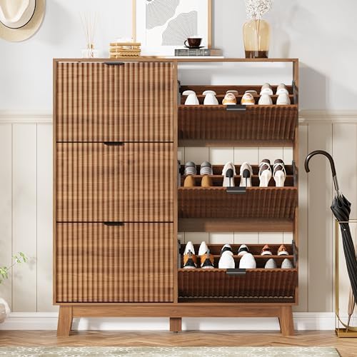 HUANLEGO Shoe Cabinet Storage for Entryway with 6 Flip Drawers, Walnut - Image 3