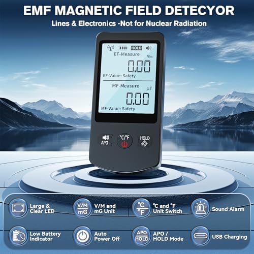 COLOR TREE EMF Meter Rechargeable Electromagnetic Field Upgrated 3-in-1 Radiation Detector Handheld Digital LCD Temperature Measure - Tester for Home Inspections - Outdoor and Ghost Hunting - Image 3