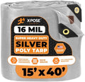 15' x 40' Super Heavy Duty 16 Mil Silver/Brown Poly Tarp Cover - Thick Waterproof, UV Resistant, Rip and Tear Proof Tarpaulin with Grommets and Reinforced Edges - by Xpose Safety by XposeSafety