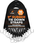 Rubber Bungee Cords with Hooks 10 Pack 9 Inch (14” Max Stretch) Heavy-Duty Black Tie Down Straps for Outdoor, Tarp Covers, Canvas Canopies, Motorcycle, and Cargo - by Xpose Safety by XposeSafety
