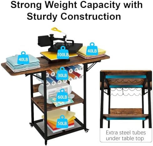 PUNCIA 3-Tier Movable Heat Press Stand with Vinyl Holder Folding Shelf - Image 3