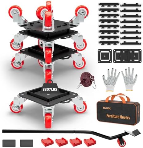 MYUEA Furniture Dolly 5 Wheels Heavy Duty with Removable Side Guards,3307 Lbs Capacity,360° Rotating Wheels & Side Brake,Furniture Movers Lifter Tool with Wheels for Appliances,Sofas,Beds,Pianos by MYUEA