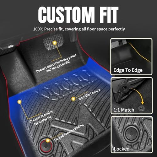 TPE Automotive Floor Mats Custom for 2020-2026 Toyota Corolla(Include Hybrid Exclude Hatchback), All Weather Cover Protection Waterproof Black Floor Liner Front & Rear Row Full Set Car Mats, 3PCS - Image 2