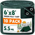 RAINDEWAY Green Tarp 6x8 Feet(10 Pack),5.5Mil Waterproof Poly Tarps Cover by RAINDEWAY