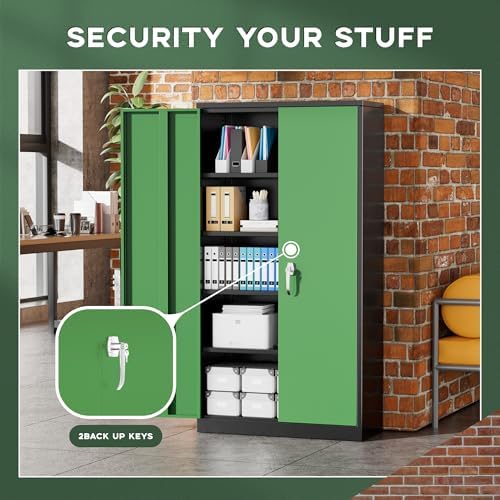 Greenvelly Metal Garage Storage Cabinet, 72" Black Green Tool Steel Locking Cabinet with Doors and 4 Shelves, Tall Cabinets for Garage Storage Systems Lockable File Cabinet for Home Office,Garage - Image 7