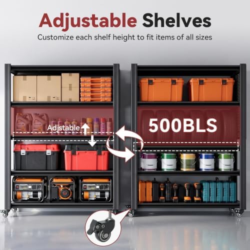 78" H x 47.2" W x 18" D Garage Storage Shelves with Wheels and Pegboard - Image 6
