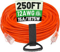 POWGRN 250 FT 12/3 Gauge Indoor/Outdoor Extension Cord Waterproof, Orange by POWGRN