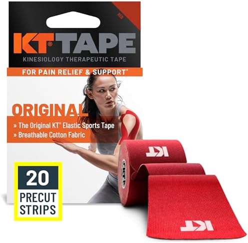 KT Tape, Original Cotton, Elastic Kinesiology Athletic Tape, 20 Count, 10” Precut Strips, Red by KTTape