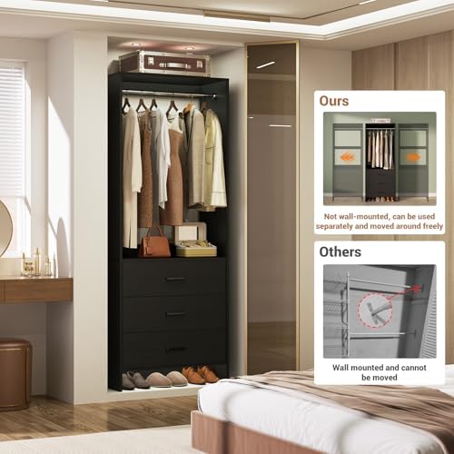 Aheaplus 1.8FT Closet System with 3 Drawers, 21.5’’ Closet Organizer, Black - Image 4