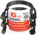HUANCHAIN 14 Gauge 6 FT 3 Pack Black Flat Plug Extension Cord, Indoor by huanchain