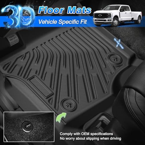 F250 Floor Mats - Car Mats for 2017-2026 Ford F250/F350/F450 Supercrew Cab, All Weather Floor Mat for F350 Accessories, Heavy Duty Rubber Mats, Car Accessories - Image 2
