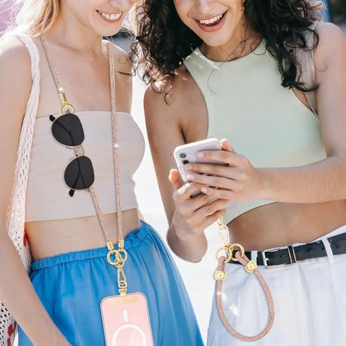 Crystal Phone Strap Crossbody and Wrist Lanyard, Anti Theft Layered & Wrist Strap Cell Phone Neck for Women - Image 2