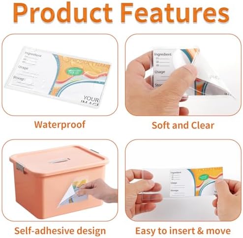 Storage Bin Labels, 2×3.5 in Index Card Holder, Clear Adhesive Pockets - Image 2