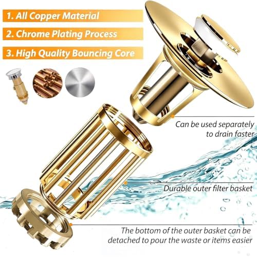 Anlige 3 in 1 Pop Up Bathroom Sink Stopper, Bathroom Sink Drain Strainer - Image 6