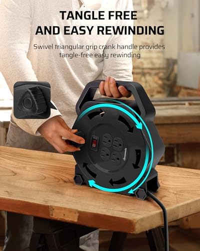DEWENWILS 25FT Extension Cord Reel, Hand Wind Retractable Cord Reel - Image 2