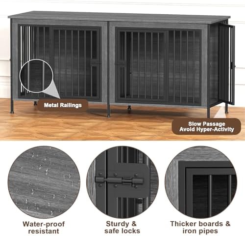 EasyCom 63" Dog Crate Furniture for 1 or 2 Dogs, 20-35 Pounds, Dark Grey - Image 6