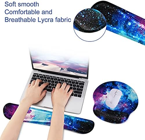 Mouse Pad Keyboard Wrist Rest, Gel Non Slip Rubber Wrist Support Rest Mouse Pad for Home Office, Computer, Laptop, Typist, Gamer, Soft Cushion Mousepad with Memory Foam Ergonomic Nebula Galaxy - Image 2