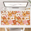 Faux Leather Large Mouse Pad, Office Desk Mat, 31.5"x15.7", Retro Flowers by ColorfulStar