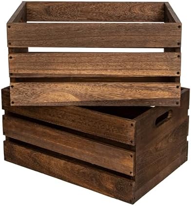20" L Oversize Wooden Crates For Storage, Wood Milk Crates Of Farmhouse Vintage Brown ,Vinyl Record Storage Crates,Extra Large Size Rustic Decration Wood Storage Crates (Vintage Brown) by Unknown