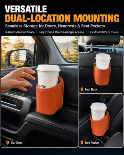 Leather Car Door Cup Holder Clip on Extra Large Drink Organizer 2 Pack - Image 4