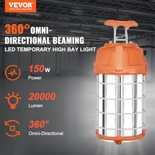 VEVOR LED Temporary Work Light, 150W, 20000lm Construction Lights, 5000K Portable Super Bright & Waterproof & Connected Up to 6 lights, Hanging Job Site Lighting for Indoor and Outdoor Lighting UL - Image 2