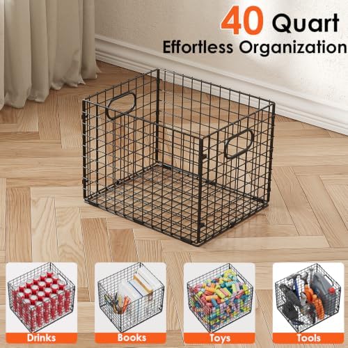5-Pack Metal Milk Crate for Storage,40qt Stackable Collapsible Storage Bins - Image 2